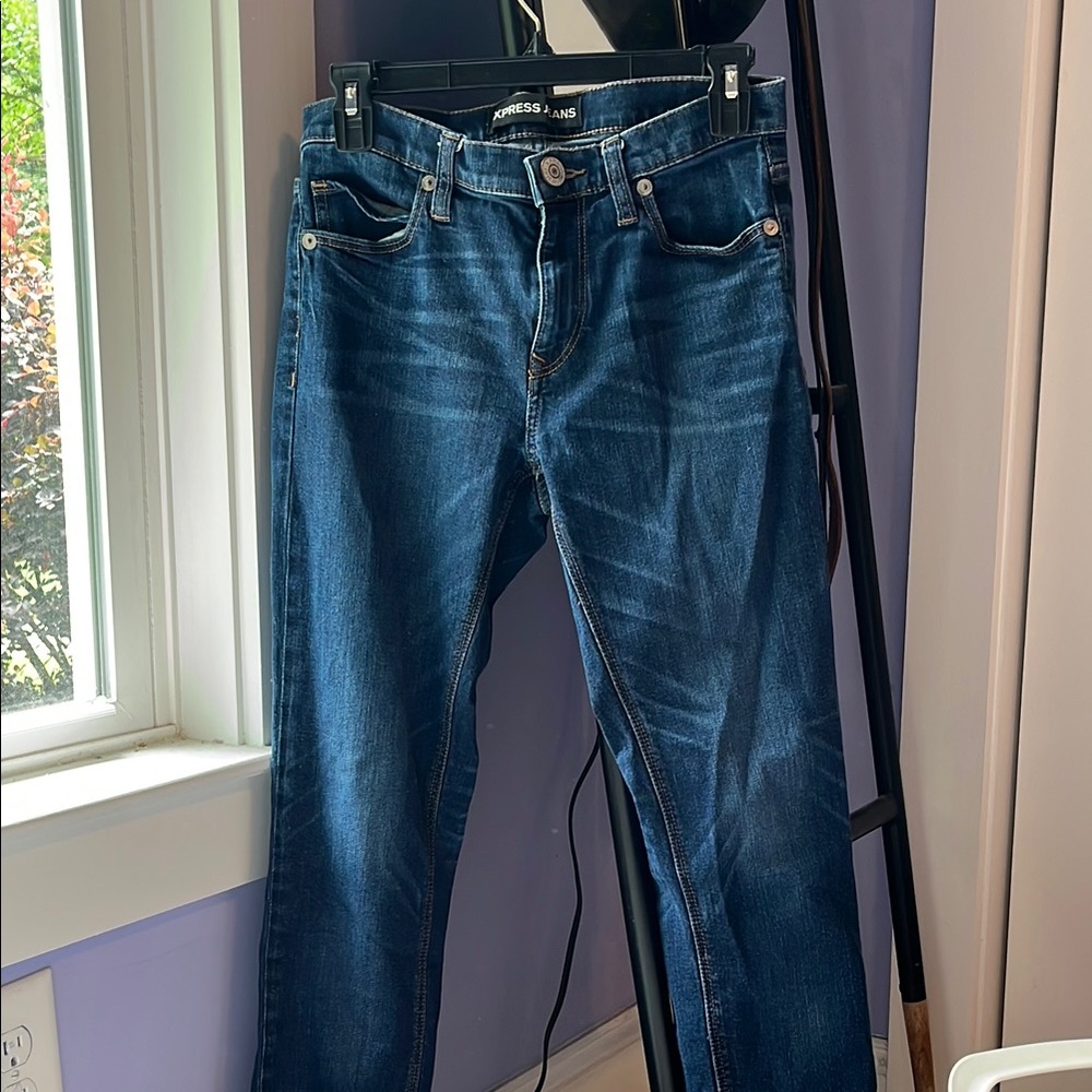 Express Blue Skinny Jeans with Lived-In Look